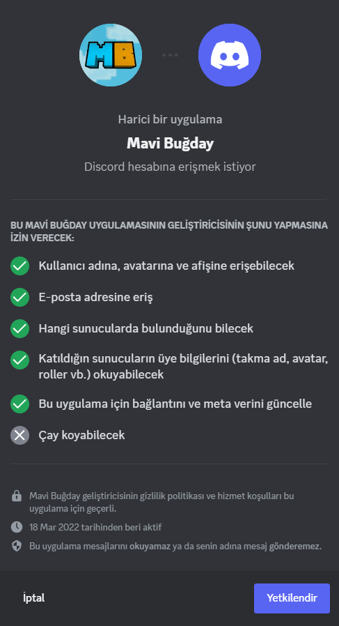 Yetkilendir butonuna tıklayarak bu aşamayı tamamlayabilirsiniz.